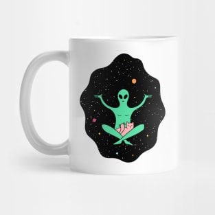 Funny Alien with a Cat Floating in Outer Space Mug